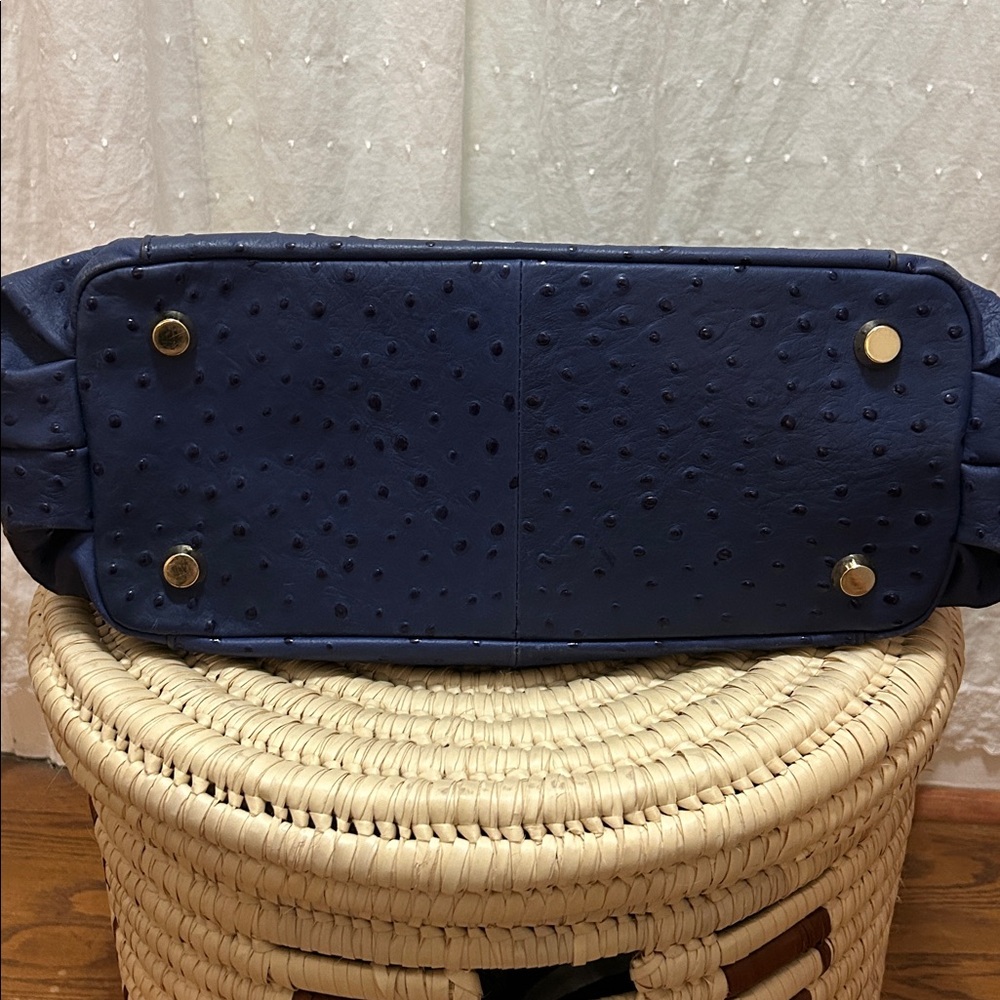 G.I.L.I. Purse Roma 4 Tote Bag Large Blue Ostrich Leather - Picture 5 of 13